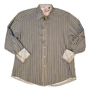 Robert Graham Men's 2XL Flip Cuff Button Down Embroidered Stripe Shirt Collar